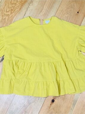 Mud Pie Bright Yellow Tiered Ruffle Blouse